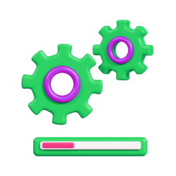 Gears and loading bar representing process and progress in technology or development.