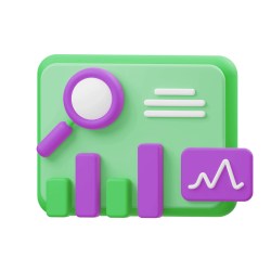 Data analysis and growth metrics visualised with colourful bar charts and magnifying glass.
